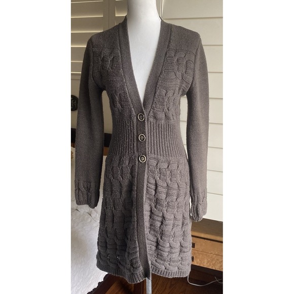 Hekla & Co Taupe Brown Made In‎ Italy Buttoned Sweater Cardigan Women M Duster - Picture 1 of 10